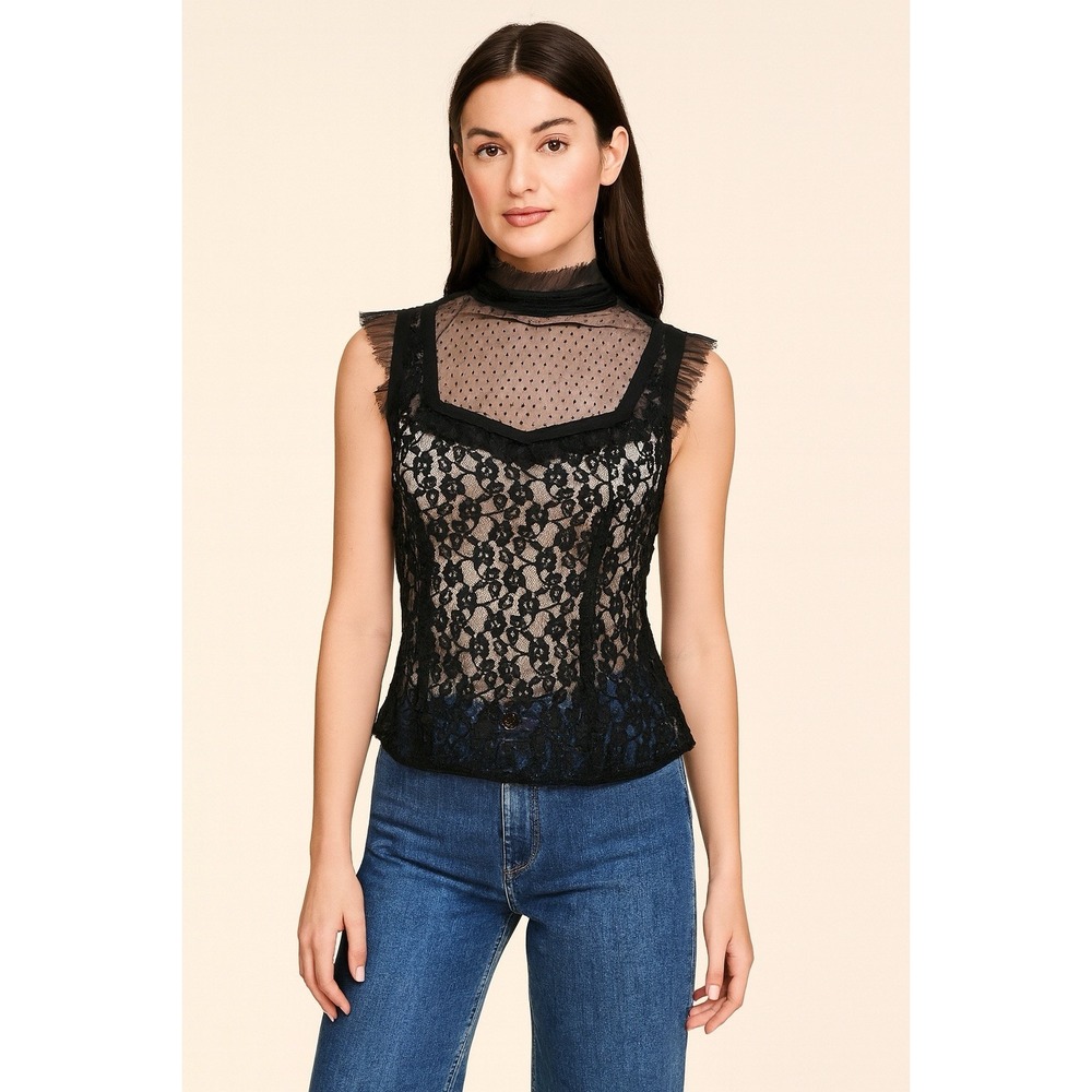 Tramp Top Womens S Black‎ Lace Feminine Coquette Emo Whimsical Y2K Fairycore